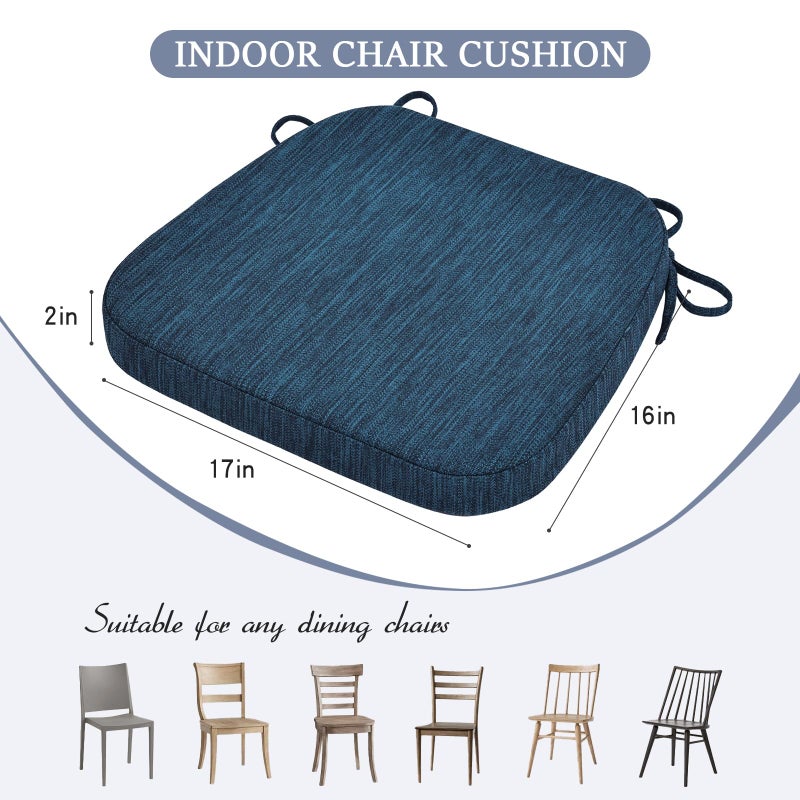 baibu Kitchen Chair Cushions, Dual-Layer Patented Design Molded Memory Foam Dining Chair Pads with Ties and Washable Cover, 17" x 16" x 2", Blue - Image 3