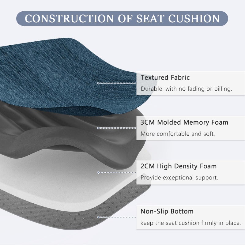 baibu Kitchen Chair Cushions, Dual-Layer Patented Design Molded Memory Foam Dining Chair Pads with Ties and Washable Cover, 17" x 16" x 2", Blue - Image 4