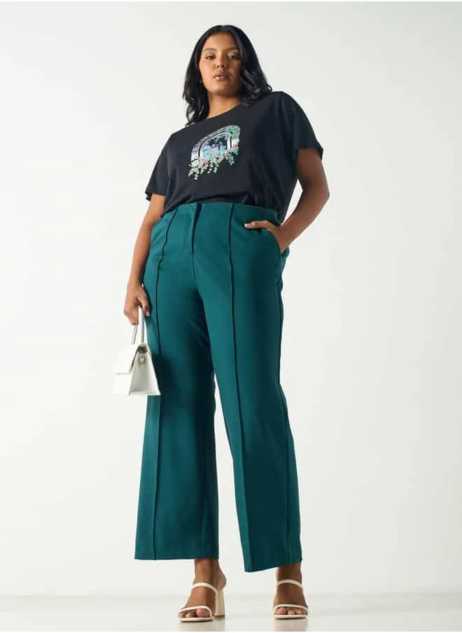 Ulla Popken Plus Size Ulla Popken Pants with Button Closure and Pockets