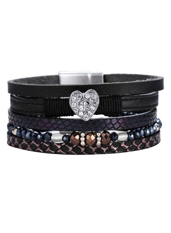 NIBEMINENT Leather Rhinestone Multi-Layer Bracelet - Image 1