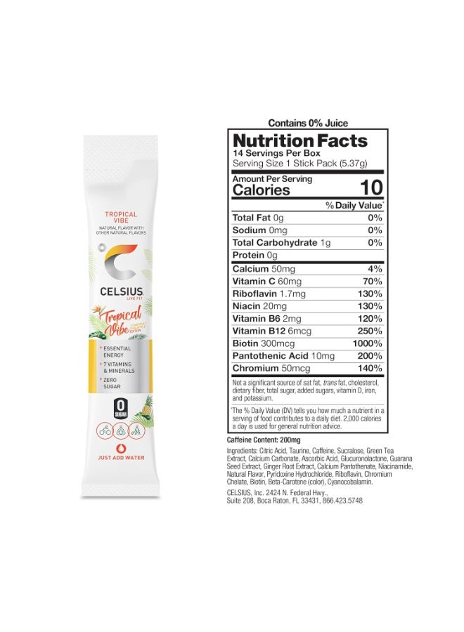 On The Go TROPICAL VIBE, Sugar Free Energy Drink Mix (14 Sticks per Pack) - Image 4