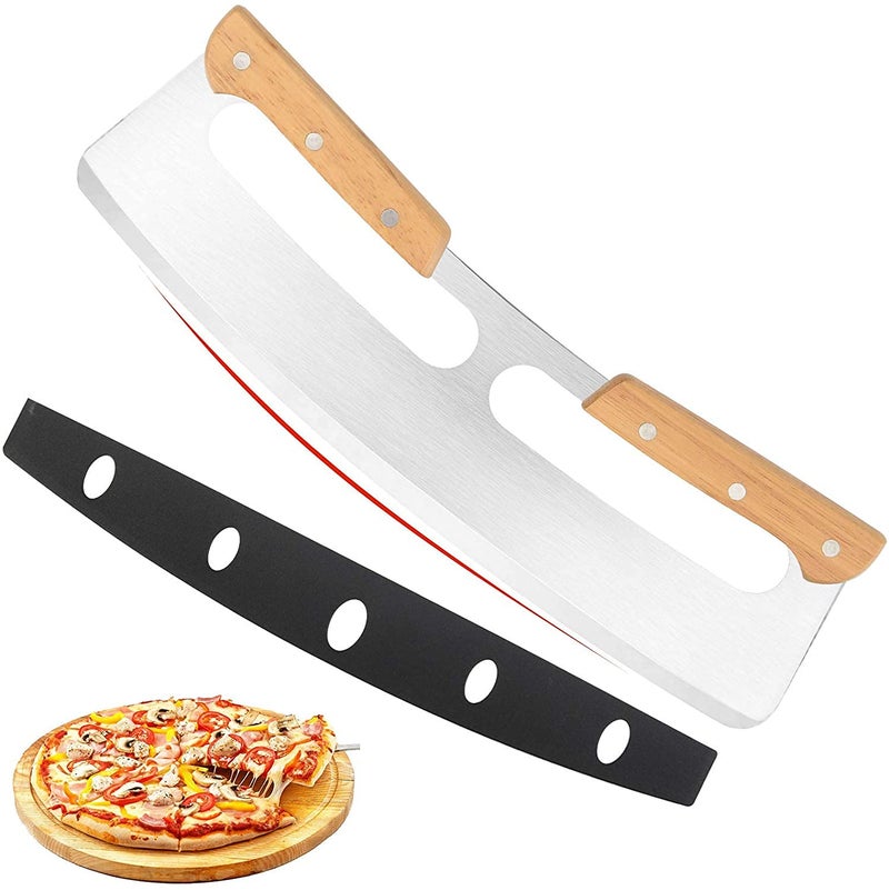 NILKANTH Pizza Cutter Rocker with Wooden Handles Protective Big Pizza Knife Cutters for Kitchen Tool 14inch - Image 2