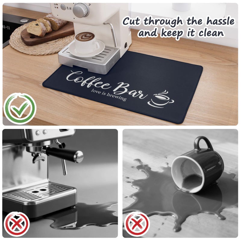 SHACOS Coffee Mat 2-Pack 12x19 Inch Absorbent Non Slip Rubber Bar Accessories Coffee Maker Mat for Countertop Dish Drying Mat Heat Resistant, Black - Image 4