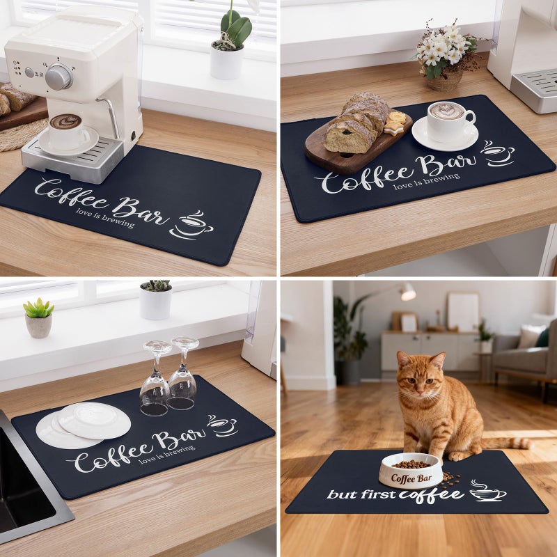 SHACOS Coffee Mat 2-Pack 12x19 Inch Absorbent Non Slip Rubber Bar Accessories Coffee Maker Mat for Countertop Dish Drying Mat Heat Resistant, Black - Image 5