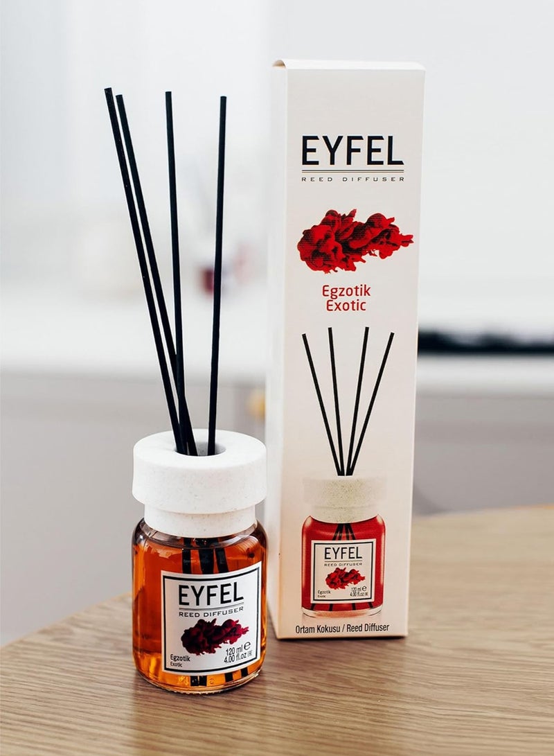 آيفيل موزع عطور أنيق (إكزوتيك) 120 مل | عطر يدوم طويلاً للمنزل والمكتب برائحة منعشة ودافئة مع 4 أعواد من الخيزران | عطر منزلي فاخر - Image 2