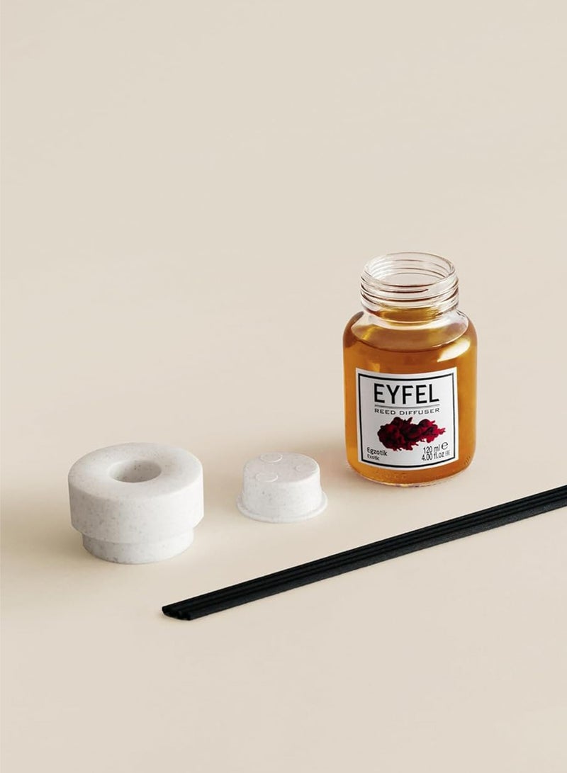 آيفيل موزع عطور أنيق (إكزوتيك) 120 مل | عطر يدوم طويلاً للمنزل والمكتب برائحة منعشة ودافئة مع 4 أعواد من الخيزران | عطر منزلي فاخر - Image 3