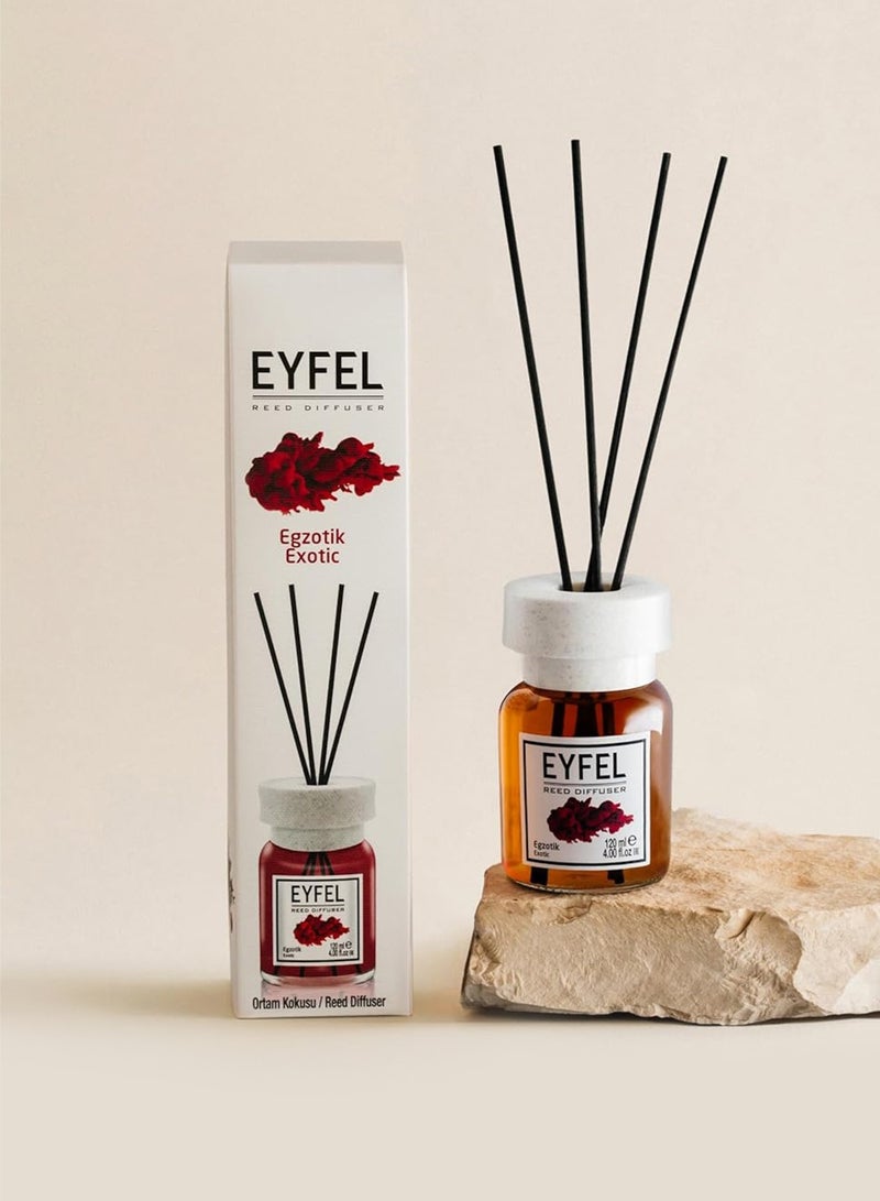 آيفيل موزع عطور أنيق (إكزوتيك) 120 مل | عطر يدوم طويلاً للمنزل والمكتب برائحة منعشة ودافئة مع 4 أعواد من الخيزران | عطر منزلي فاخر - Image 4