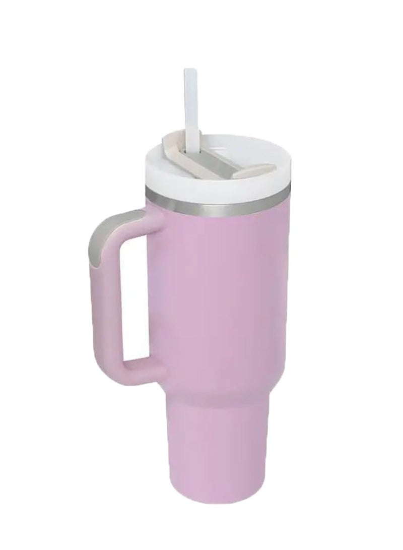 ZERIFAM ZERIFAM Coffee Tumbler 40oz - Tumbler With Handle And Straw, Car Insulated Cup, Stainless Steel Water Mug With Handle Insulation, Suitable For Iced Tea, Coffee, And Hot Drinks.  (Pastel Purple) - Image 1