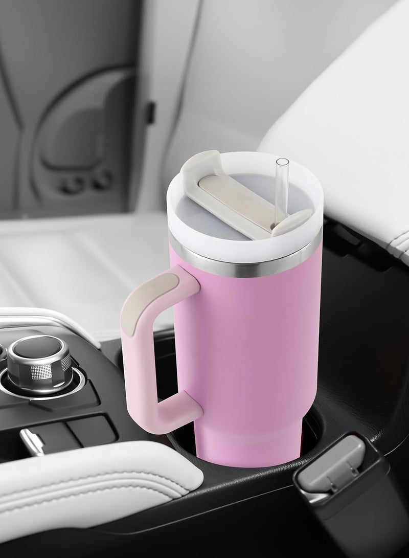 ZERIFAM ZERIFAM Coffee Tumbler 40oz - Tumbler With Handle And Straw, Car Insulated Cup, Stainless Steel Water Mug With Handle Insulation, Suitable For Iced Tea, Coffee, And Hot Drinks.  (Pastel Purple) - Image 3