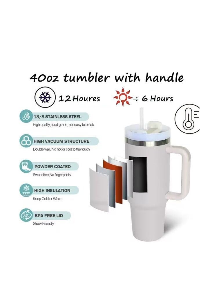 ZERIFAM ZERIFAM Coffee Tumbler 40oz - Tumbler With Handle And Straw, Car Insulated Cup, Stainless Steel Water Mug With Handle Insulation, Suitable For Iced Tea, Coffee, And Hot Drinks.  (Pastel Purple) - Image 5
