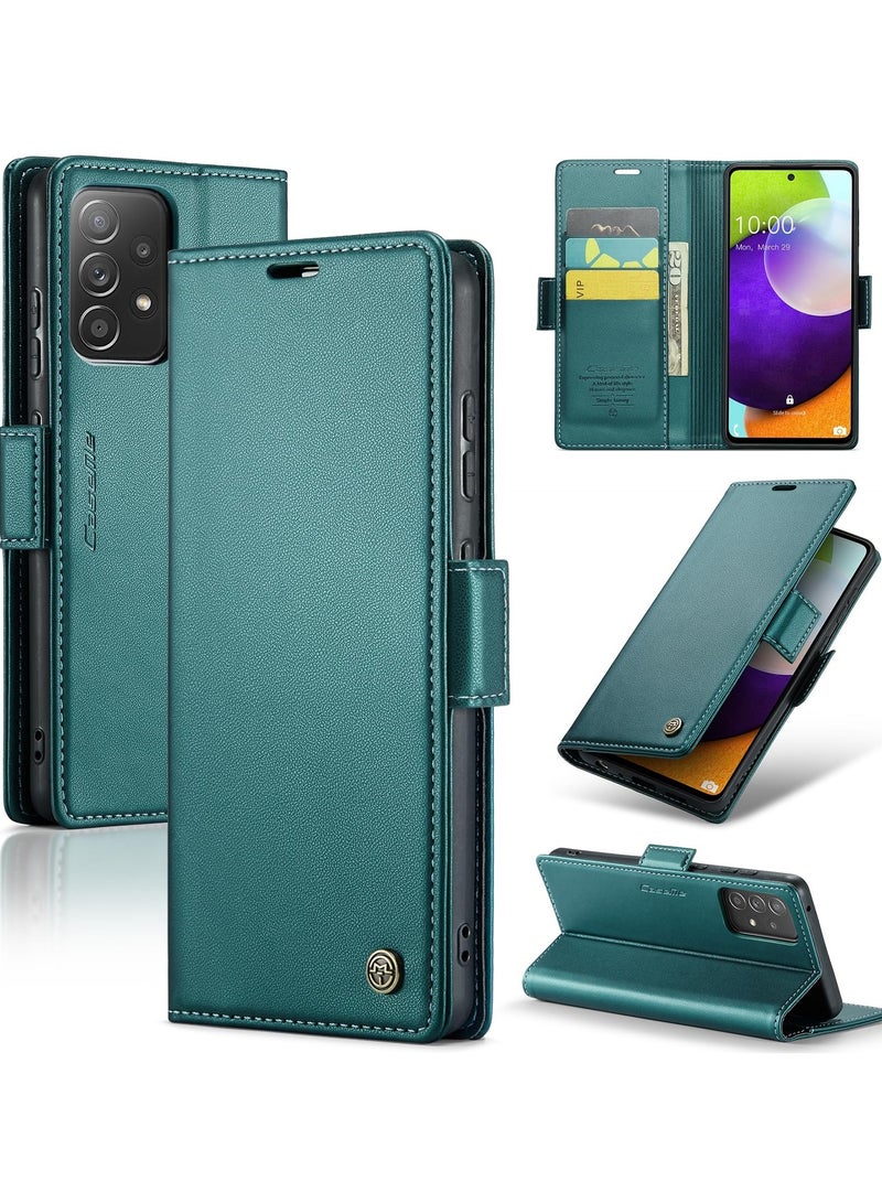 CaseMe Phone Case Luxury PU Leather Design Anti Fingerprint 023 Flip Cover Card Slot Holder Cover For Samsung Galaxy A52 / A52s (Green) - Image 1