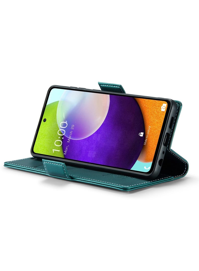 CaseMe Phone Case Luxury PU Leather Design Anti Fingerprint 023 Flip Cover Card Slot Holder Cover For Samsung Galaxy A52 / A52s (Green) - Image 3