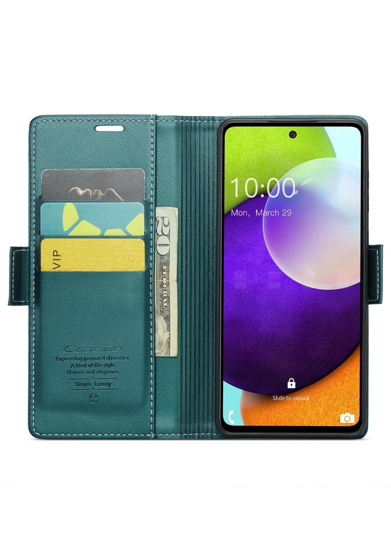 CaseMe Phone Case Luxury PU Leather Design Anti Fingerprint 023 Flip Cover Card Slot Holder Cover For Samsung Galaxy A52 / A52s (Green) - Image 4