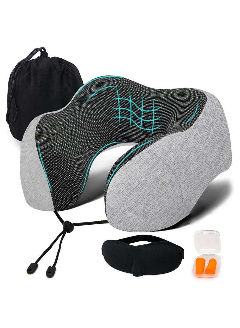 Arabest Adjustable Travel Pillow for Neck Support & Comfort, Lightweight Memory Foam Travel Neck Pillow for Sleeping - Washable & Breathable Plane Pillow for Traveling with Eyemask, Earplug & Carry Bag - Image 1