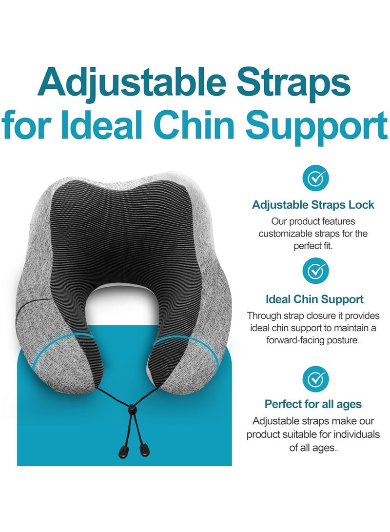 Arabest Adjustable Travel Pillow for Neck Support & Comfort, Lightweight Memory Foam Travel Neck Pillow for Sleeping - Washable & Breathable Plane Pillow for Traveling with Eyemask, Earplug & Carry Bag - Image 2