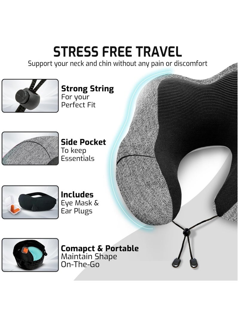Arabest Adjustable Travel Pillow for Neck Support & Comfort, Lightweight Memory Foam Travel Neck Pillow for Sleeping - Washable & Breathable Plane Pillow for Traveling with Eyemask, Earplug & Carry Bag - Image 3