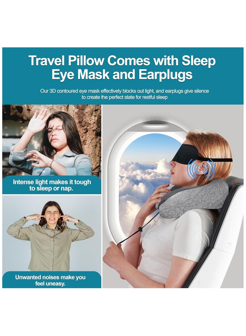 Arabest Adjustable Travel Pillow for Neck Support & Comfort, Lightweight Memory Foam Travel Neck Pillow for Sleeping - Washable & Breathable Plane Pillow for Traveling with Eyemask, Earplug & Carry Bag - Image 4