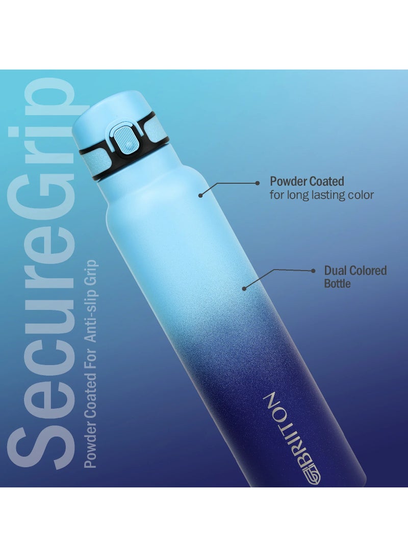 Briiton Vibe 1000ml-34Oz Stainless Steel Water Bottle Dual Tone Blue |18/8 Food Grade Thermo Vacuum Insulated Flask | 24hrs Hydro Hot & Cold | SS304 Aqua Sports Bottle | For Kids,Gym,Travel  - Image 2