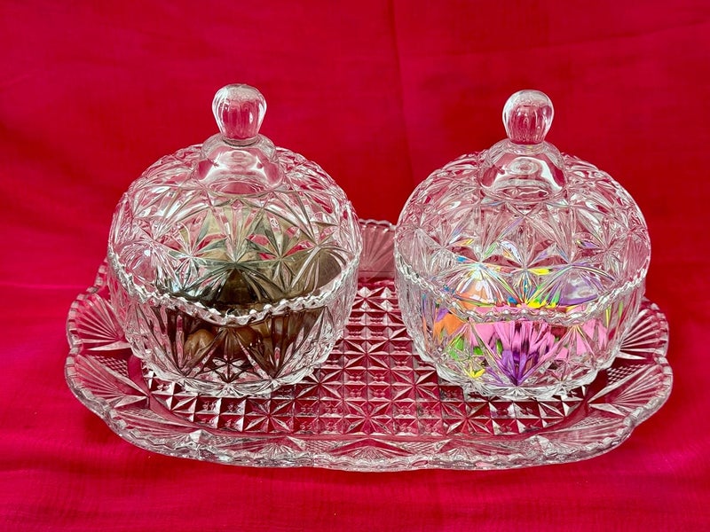 KRIVAL Clear Crystal Candy Jar with Lid Glass Candy Dishes Sugar Bowl Chocolate Cookie Jar Food Containers Decorative Candy Jar with Dish for Kitchen and Living Room - Image 2