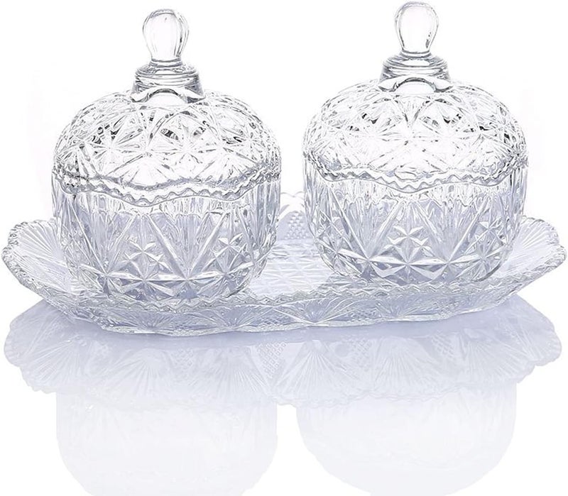 KRIVAL Clear Crystal Candy Jar with Lid Glass Candy Dishes Sugar Bowl Chocolate Cookie Jar Food Containers Decorative Candy Jar with Dish for Kitchen and Living Room - Image 1