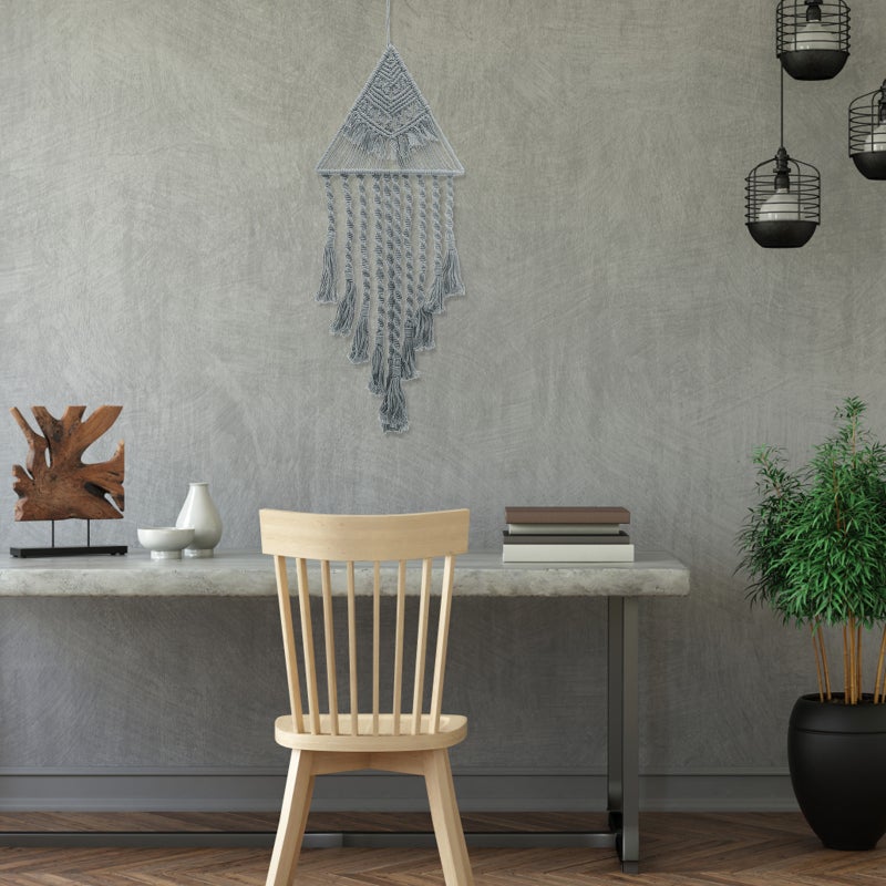 Macrame Woven Wall Hanging Pendant Triangle Tassel Geometric Decor Boho Backdrop - Image 3