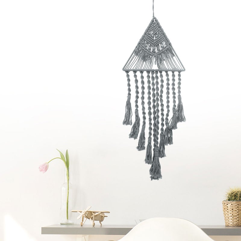 Macrame Woven Wall Hanging Pendant Triangle Tassel Geometric Decor Boho Backdrop - Image 5