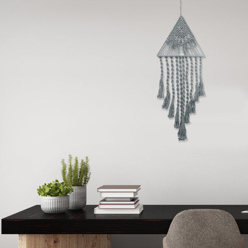 Macrame Woven Wall Hanging Pendant Triangle Tassel Geometric Decor Boho Backdrop - Image 2