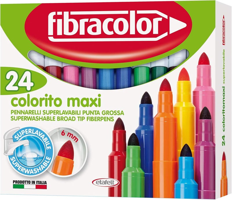 FIBRACOLOR Etafelt 10630SW024SC Colorito Maxi Round Tip Fiber Pens, 6 mm - 24 Colors