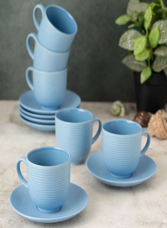 Clay Craft Fine Ceramic Horizon Blue Cups & Saucer, Set of 12, Cups for Tea & Coffee, Gift Set, Elegant Design for Home and Kitchen and Can Be Gifted to Your Loved Ones On Any Occassions - Image 1