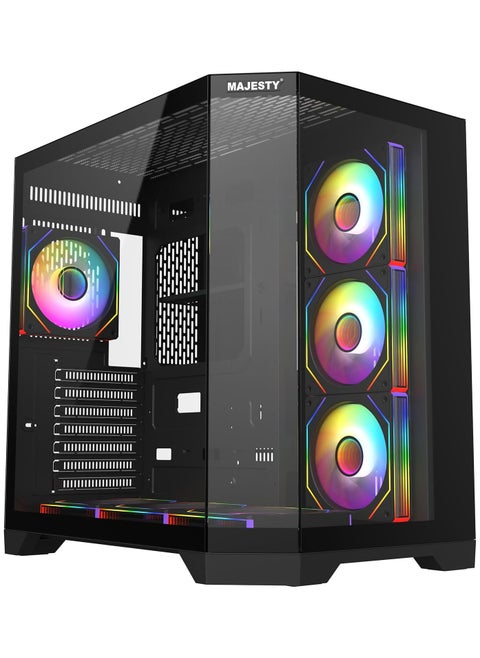 Majesty Mid-Tower Gaming PC Case with 7 Infiniti ARGB Fans Pre-Installed for Efficient Airflow with Remote, Tempered Glass, Compatible with Wide ATX Motherboard, 1x TYPE-C & 2x USB 3.0