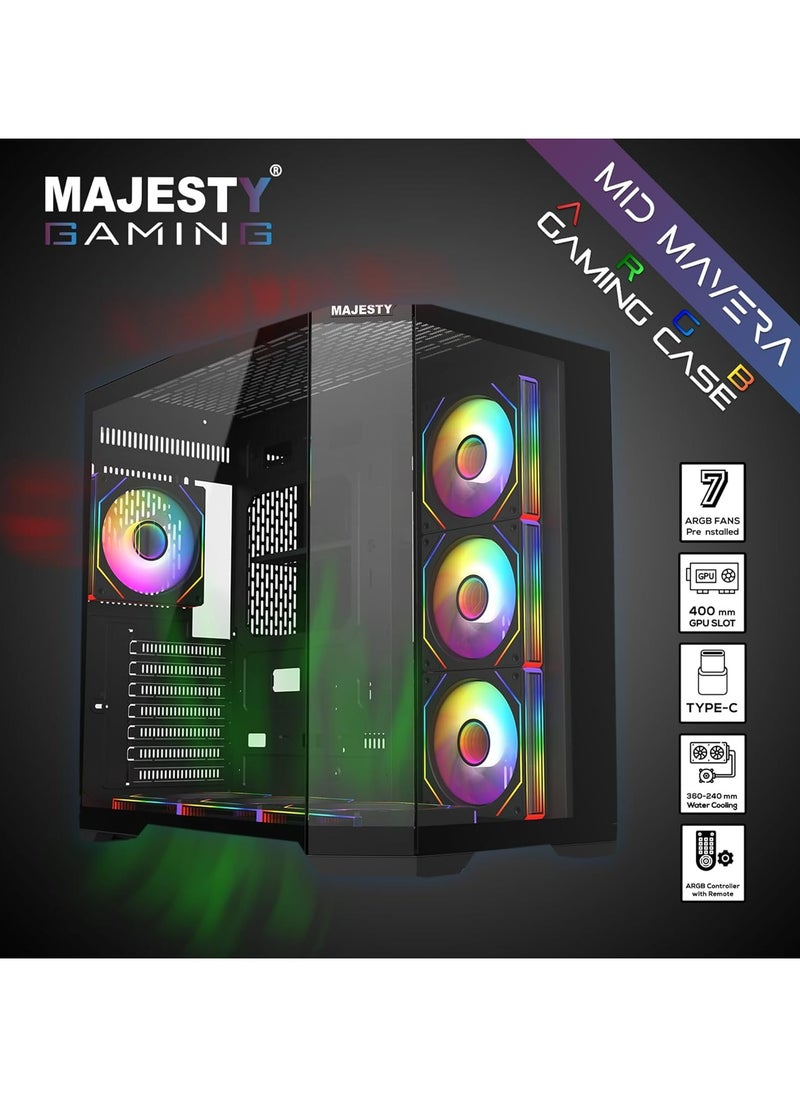 Majesty - Majesty Mid-Tower Gaming PC Case with 7 Infiniti ARGB Fans Pre-Installed for Efficient Airflow with Remote, Tempered Glass, Compatible with Wide ATX Motherboard, 1x TYPE-C & 2x USB 3.0 - Image 1