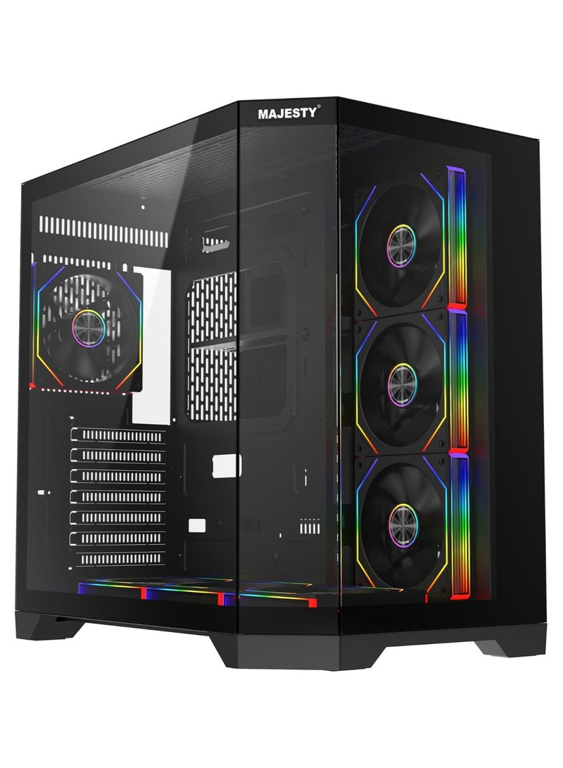 Majesty Majesty Mid-Tower Gaming PC Case with 7 Infiniti ARGB Fans Pre-Installed for Efficient Airflow with Remote, Tempered Glass, Compatible with Wide ATX Motherboard, 1x TYPE-C & 2x USB 3.0  - Image 1