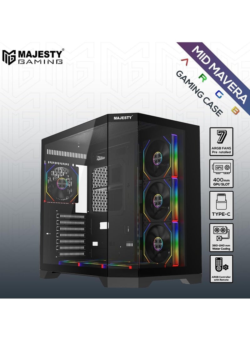 Majesty Majesty Mid-Tower Gaming PC Case with 7 Infiniti ARGB Fans Pre-Installed for Efficient Airflow with Remote, Tempered Glass, Compatible with Wide ATX Motherboard, 1x TYPE-C & 2x USB 3.0  - Image 2