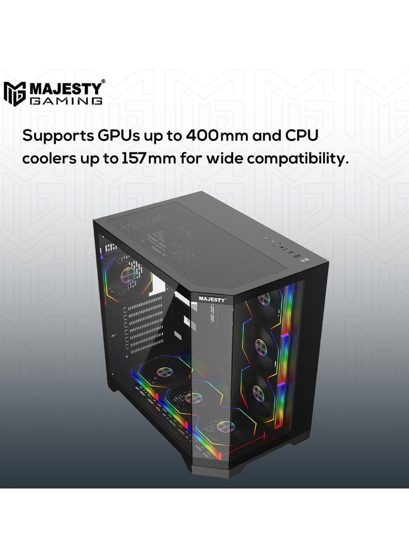 Majesty Majesty Mid-Tower Gaming PC Case with 7 Infiniti ARGB Fans Pre-Installed for Efficient Airflow with Remote, Tempered Glass, Compatible with Wide ATX Motherboard, 1x TYPE-C & 2x USB 3.0  - Image 4