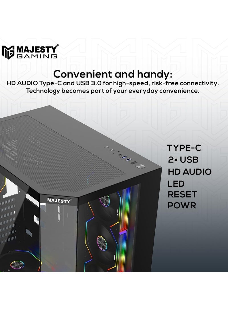 Majesty Majesty Mid-Tower Gaming PC Case with 7 Infiniti ARGB Fans Pre-Installed for Efficient Airflow with Remote, Tempered Glass, Compatible with Wide ATX Motherboard, 1x TYPE-C & 2x USB 3.0  - Image 5