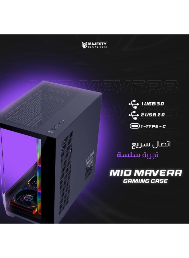 ماجيستي صندوق كمبيوتر للالعاب ماجيستي ميد تاور ميدمافيرا مزود بـ 7 مراوح ARGB اينفنتي 120 ملم مثبتة مسبقاً لتدفق هواء فعال مع ريموت , زجاج مقسى , متوافق مع لوحة الام الواسعة ATX , منفذ 1x TYPE-C و 2x USB 3.0 - Image 5