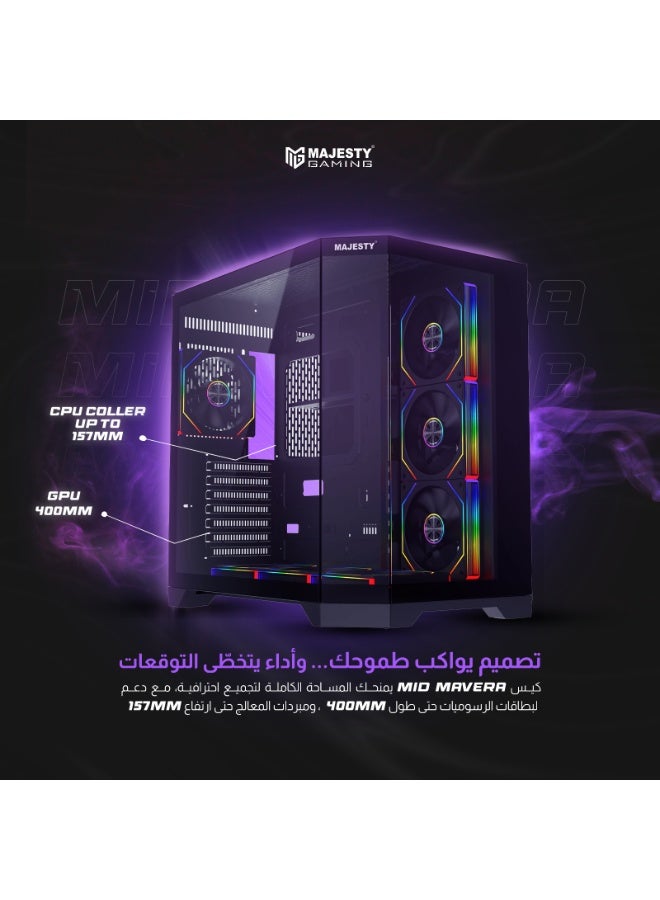 ماجيستي صندوق كمبيوتر للالعاب ماجيستي ميد تاور ميدمافيرا مزود بـ 7 مراوح ARGB اينفنتي 120 ملم مثبتة مسبقاً لتدفق هواء فعال مع ريموت , زجاج مقسى , متوافق مع لوحة الام الواسعة ATX , منفذ 1x TYPE-C و 2x USB 3.0 - Image 3