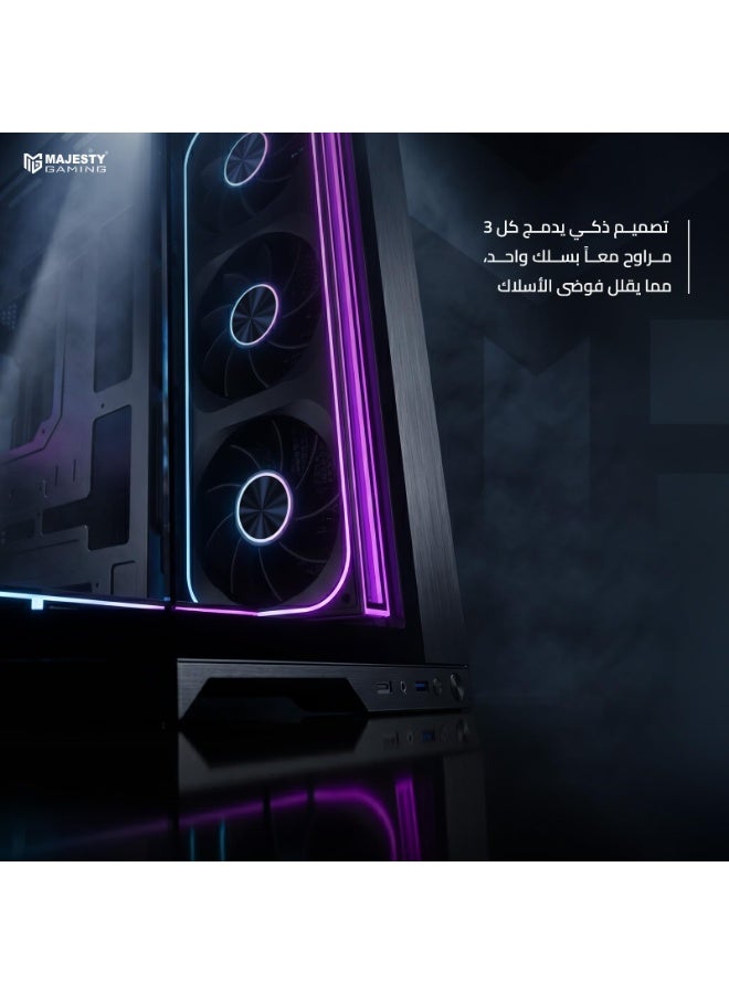 ماجيستي صندوق كمبيوتر ماجيستي ميد تاور ميد مافيرا برو | 7 مراوح ARGB إنفينيتي 120 ملم مثبتة مسبقًا | دعم ATX | يدعم مبرد مائي 360mm | منافذ Type-C و2×USB 3.0 | تصميم يدعم التوصيل الخلفي | أسود - Image 5