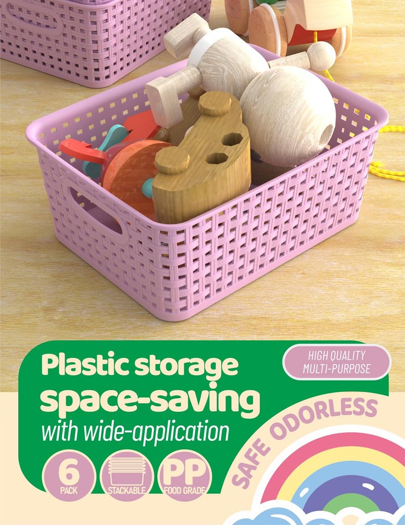 WYT 6-Pack Plastic Small Shelf Storage Weave Baskets Organizing for Cabinets and Pantries, Lavender Purple - Image 5