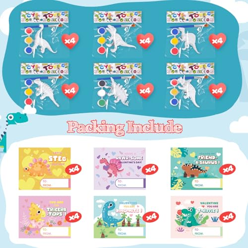 spring flower SpringFlower 24 Pack Valentines Day Cards for Kids with Dinosaur Painting Kit for School Classroom Valentines Gift Exchange Valentines Party Favor for Kids Valentines Prizes and Events - Image 5