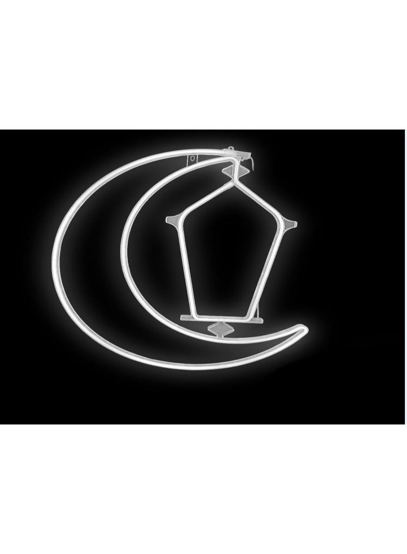 Crescent with neon hose lantern, 70 cm, white color, C-35