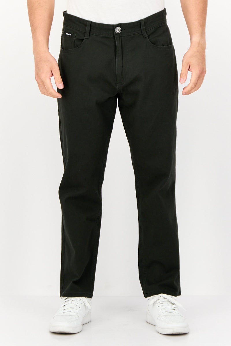 Henleys Men Regular Fit Solid Short Inseam Chino Pants, Dark Green - Image 1