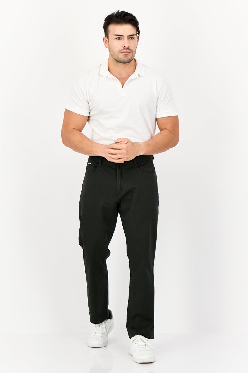 Henleys Men Regular Fit Solid Short Inseam Chino Pants, Dark Green - Image 2