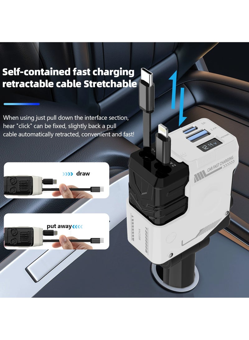 Youque 12/24V 120W Fast Car Charger with Retractable Charging Cable Fast Car Power Adapter PD20W for iPhone Type C 40W Car Bluetooth USB Charger Plug with iPhone,Samsung,Galaxy,Huawei,Xiaomi - Image 1