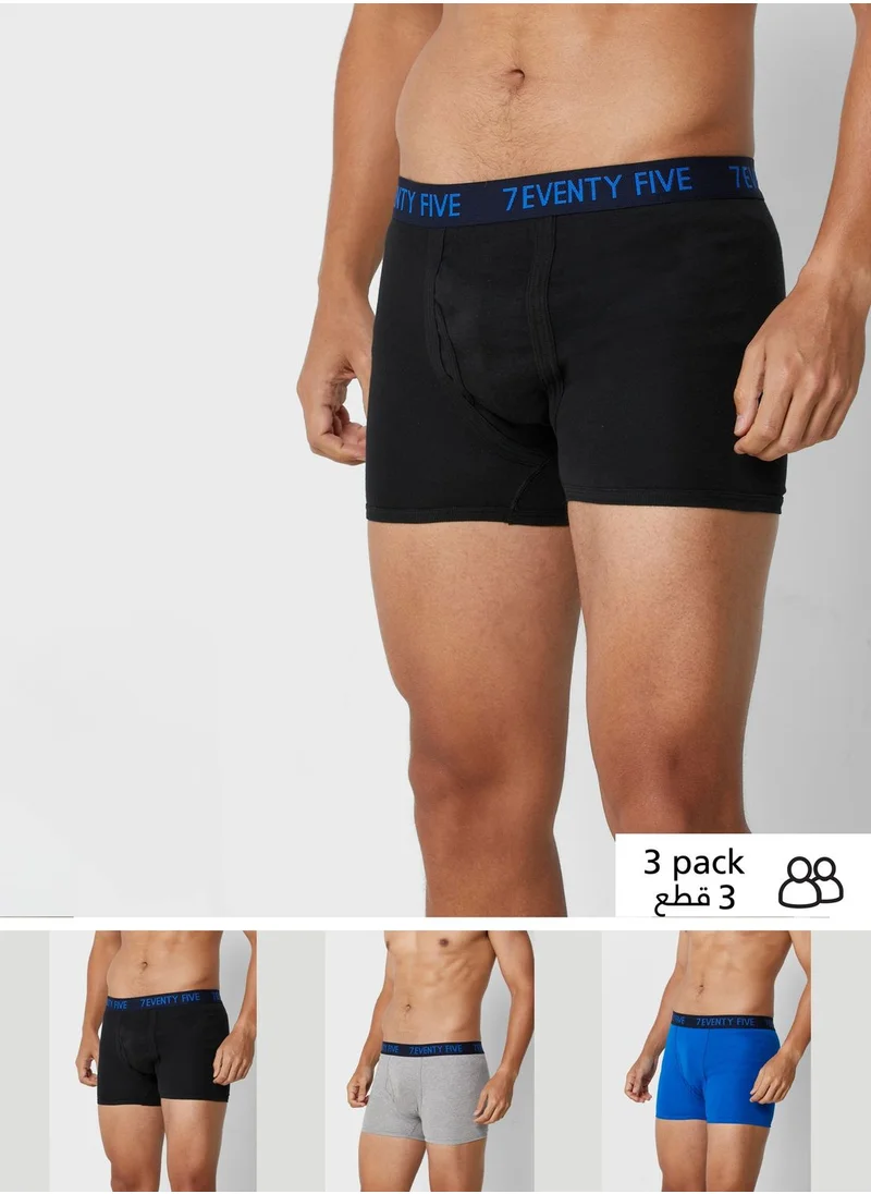 Seventy Five Basics 3 Pack Waist Band Trunks With Antibacterial Finish