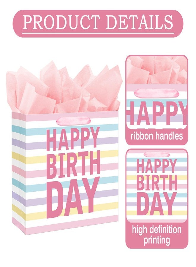 Laidans 13" Large Happy Birthday Gift Bag with Handles and Tissue Paper, Cards for Girls Women Birthday Party Favors Wrap, Kids Parties, Mother's Day (Large Colorful) - Image 4