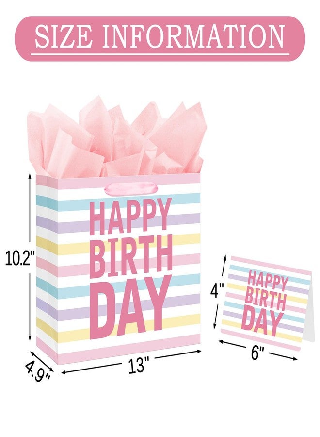 Laidans 13" Large Happy Birthday Gift Bag with Handles and Tissue Paper, Cards for Girls Women Birthday Party Favors Wrap, Kids Parties, Mother's Day (Large Colorful) - Image 2