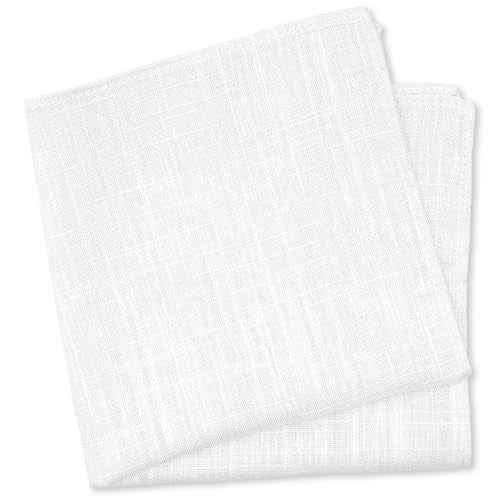 BELLUNO White Pocket Square for Men, Cotton and Linen Blend - Image 1