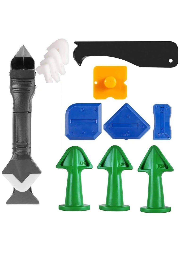 Caulking Tool Kit, Seam Glass Glue Spike 13 Pieces Set Glass Glue Corner Scraper Caulking Nozzle Applicator Caulking Finishing Corner Scraper for Kitchen, Bathroom, Window Sink Joints  - Image 1