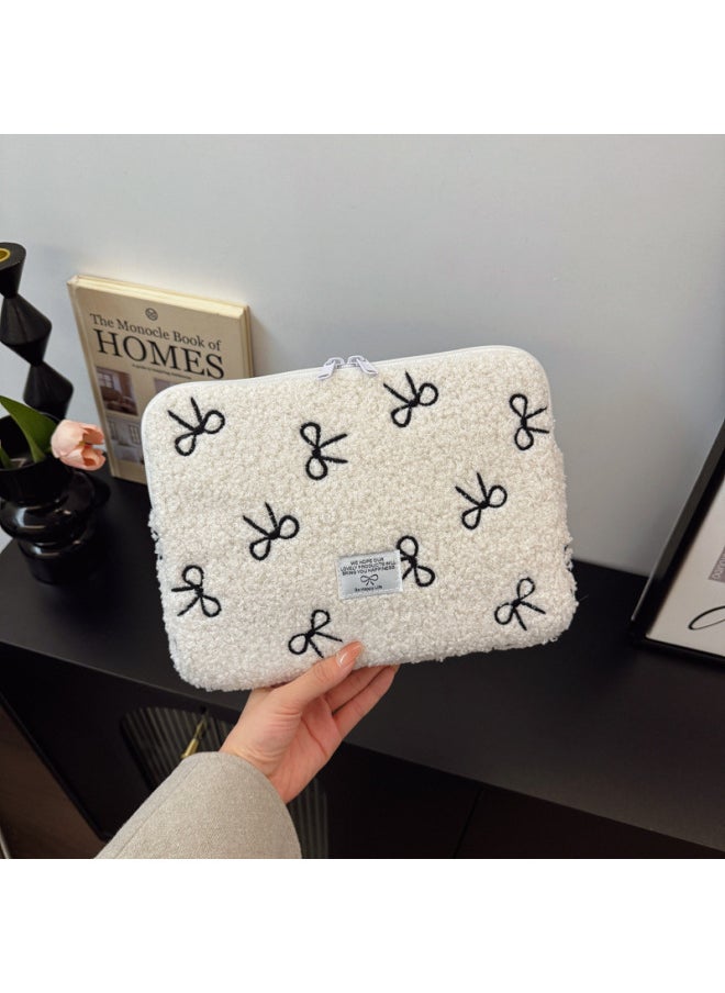 Generic Butterfly Knot Plush Computer Bag Inner Pad For 11 Inch IPad 13 Inch And 14 Inch Laptop Soft Cushioning Breathable Weight Reduction-Color:White Small Size  - Image 1
